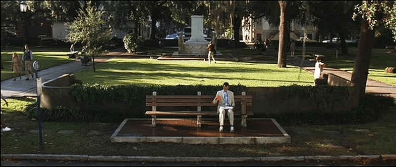 Forrest Gump sitting on Savannah park bench