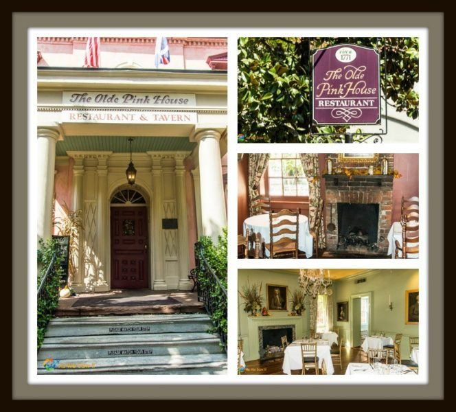 collage of images of Olde Pink House, Savannah