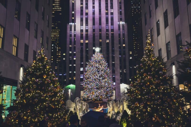 Christmas Tree at Rockefeller Center in New York City in winter