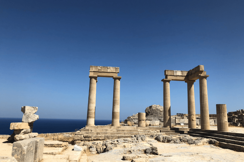 Ruins of the Temple of Athena on the Acropolis of Lindos. This is a must-see for any Rhodes itinerary!